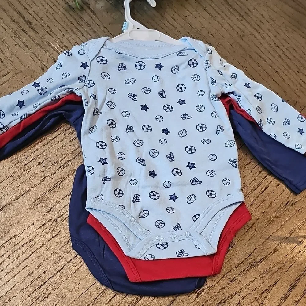 Long Sleeve Onesie Bundle Varsity 6-9 Month NWT - Blue and Red
